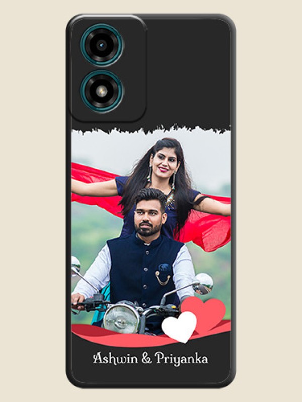 Custom Pink Color Love Shaped Ribbon Design with Text on Space Black Custom Soft Matte Phone Back Cover - Motorola G04