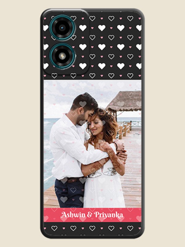 Custom White Color Love Symbols with Text Design - Photo on Space Black Soft Matte Phone Cover - Motorola G04