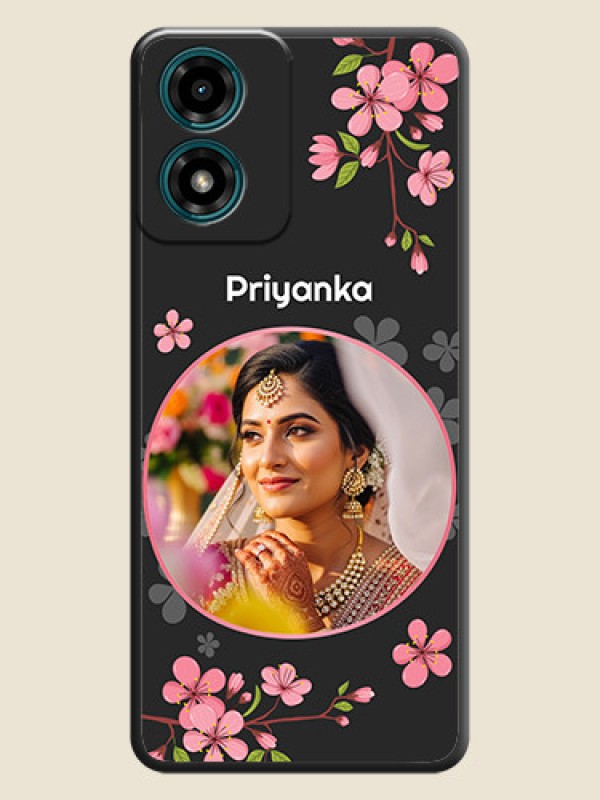 Custom Round Image with Pink Color Floral Design - Photo on Space Black Soft Matte Back Cover - Motorola G04