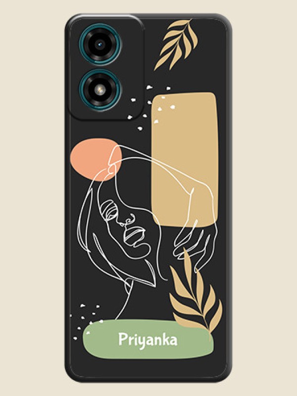 Custom Custom Text With Line Art Of Women & Leaves Design On Space Black Personalized Soft Matte Phone Covers - Motorola G04