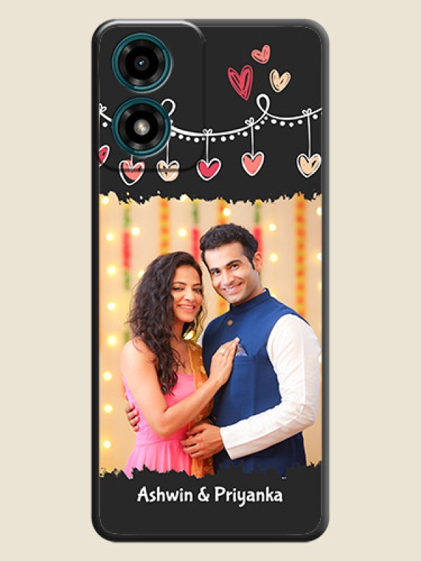 Custom Pink Love Hangings with Name On Space Black Custom Soft Matte Mobile Back Cover - Motorola G04s