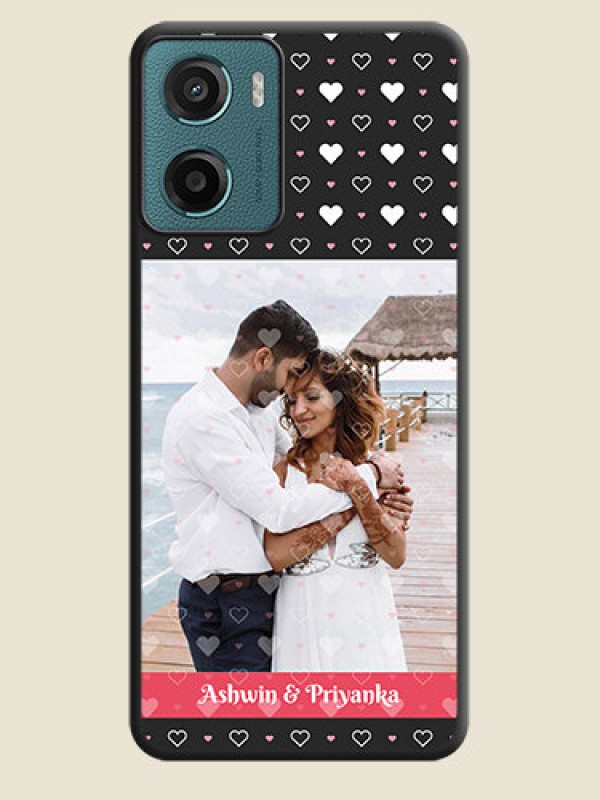 Custom White Color Love Symbols with Text Design on Photo On Space Black Custom Soft Matte Mobile Back Cover - Motorola G05