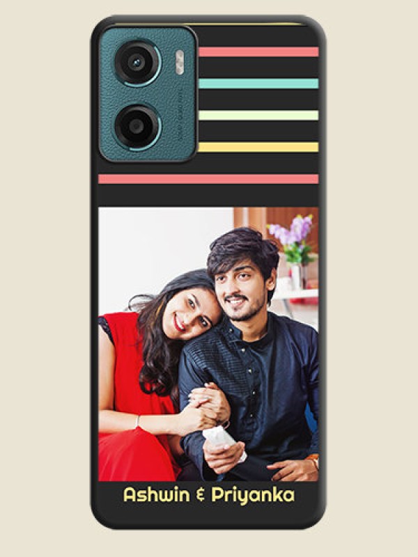 Custom Color Stripes with Photo and Text on Photo On Space Black Custom Soft Matte Mobile Back Cover - Motorola G05