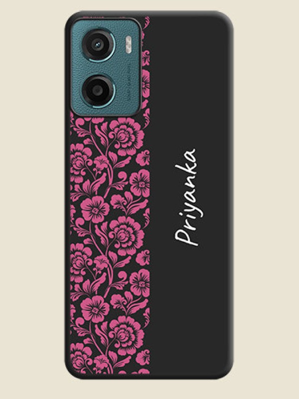 Custom Pink Floral Pattern Design With Custom Text On Space Black Custom Soft Matte Mobile Back Cover - Motorola G05