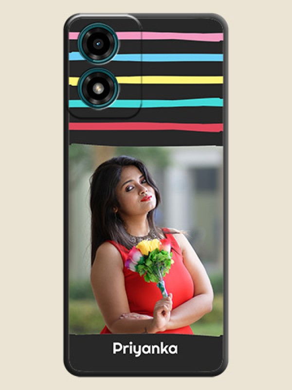 Custom Multicolor Lines with Image on Space Black Personalized Soft Matte Phone Covers - Motorola G24 Power