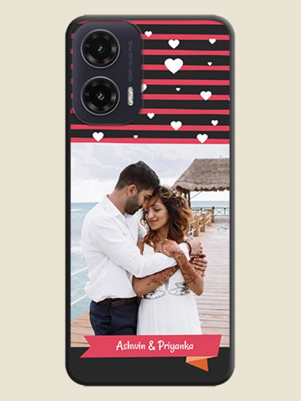 Custom White Color Love Symbols with Pink Lines Pattern On Space Black Custom Soft Matte Mobile Back Cover - Motorola G35 5G