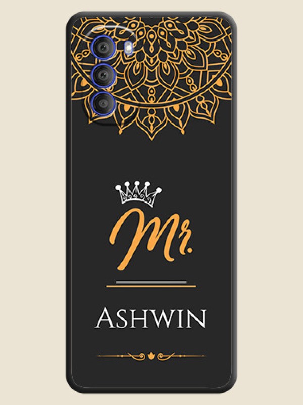 Custom Mr Name with Floral Design on Personalised Space Black Soft Matte Cases - Motorola G51 5G