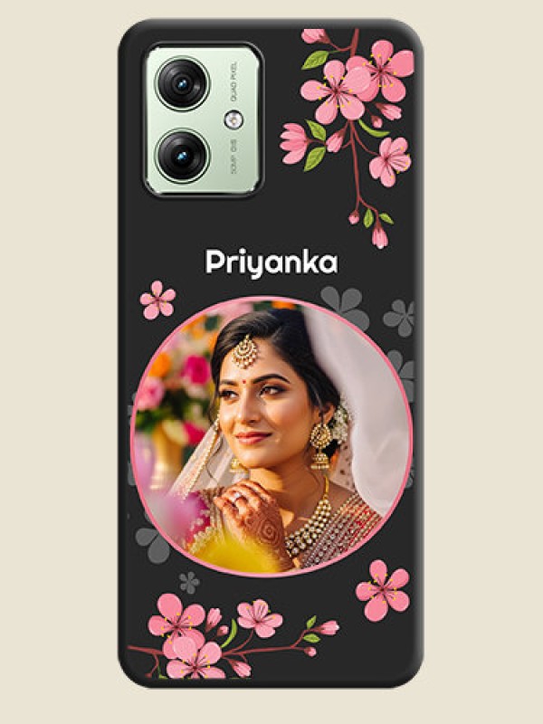Custom Round Image with Pink Color Floral Design - Photo on Space Black Soft Matte Back Cover - Motorola G64 5G