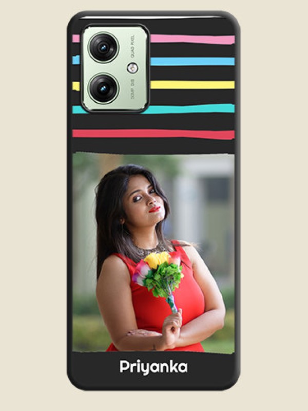 Custom Multicolor Lines with Image on Space Black Personalized Soft Matte Phone Covers - Motorola G64 5G