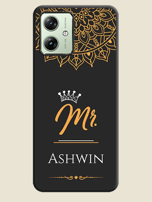 Custom Mr Name with Floral Design on Personalised Space Black Soft Matte Cases - Motorola G64 5G