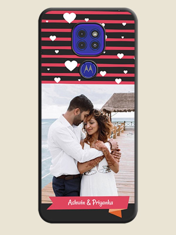 Custom White Color Love Symbols with Pink Lines Pattern on Space Black Custom Soft Matte Phone Cases - Motorola G9