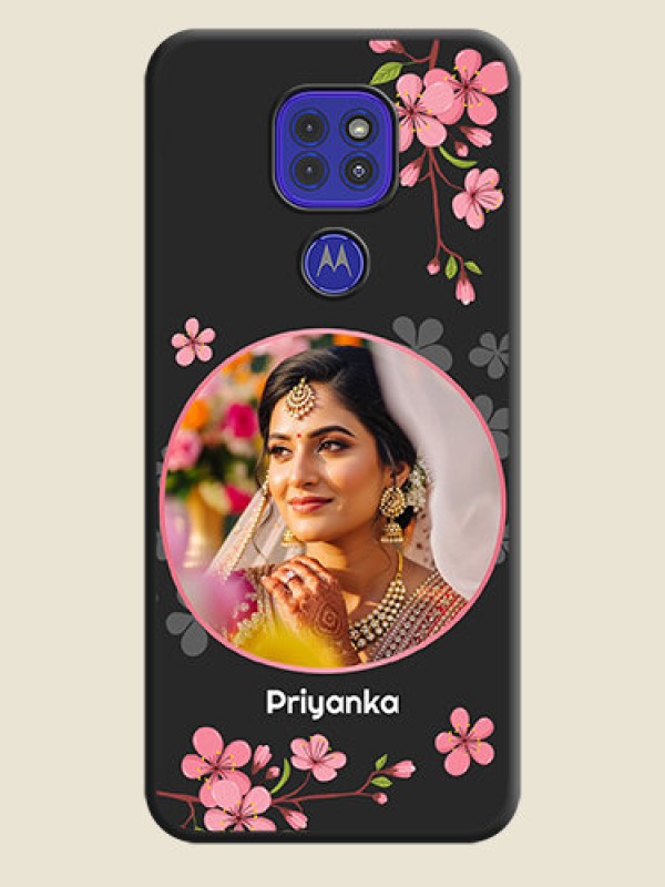 Custom Round Image with Pink Color Floral Design on Photo on Space Black Soft Matte Back Cover - Motorola G9