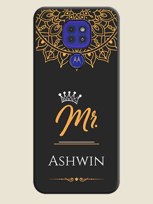 Custom Mr Name with Floral Design  on Personalised Space Black Soft Matte Cases - Motorola G9