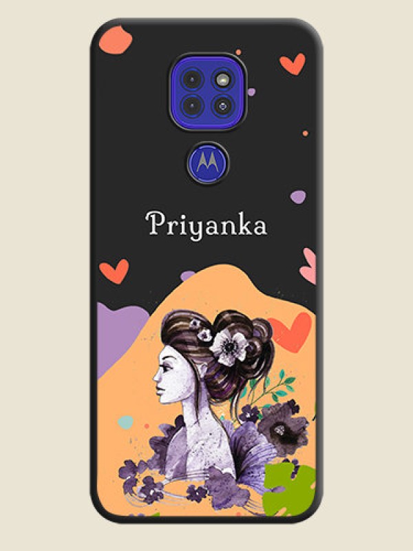 Custom Namecase For Her With Fancy Lady Image On Space Black Personalized Soft Matte Phone Covers -Motorola G9