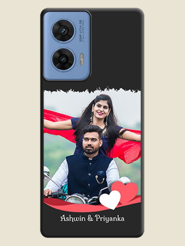 Custom Pin Color Love Shaped Ribbon Design with Text On Space Black Custom Soft Matte Mobile Back Cover - Motorola G96 5G