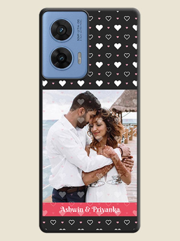 Custom White Color Love Symbols with Text Design on Photo On Space Black Custom Soft Matte Mobile Back Cover - Motorola G96 5G