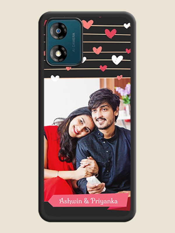 Custom Love Pattern with Name on Pink Ribbon  on Photo on Space Black Soft Matte Back Cover - Motorola Moto E13