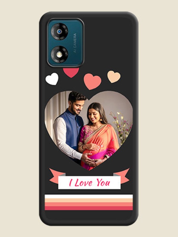 Custom Love Shaped Photo with Colorful Stripes on Personalised Space Black Soft Matte Cases - Motorola Moto E13