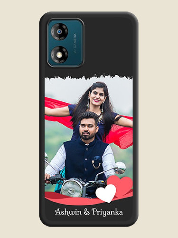 Custom Pin Color Love Shaped Ribbon Design with Text on Space Black Custom Soft Matte Phone Back Cover - Motorola Moto E13