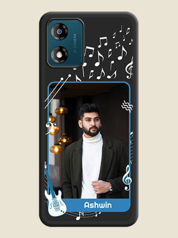 Custom Musical Theme Design with Text on Photo on Space Black Soft Matte Mobile Case - Motorola Moto E13