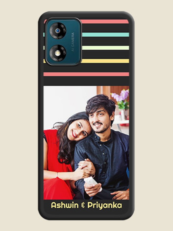 Custom Color Stripes with Photo and Text on Photo on Space Black Soft Matte Mobile Case - Motorola Moto E13