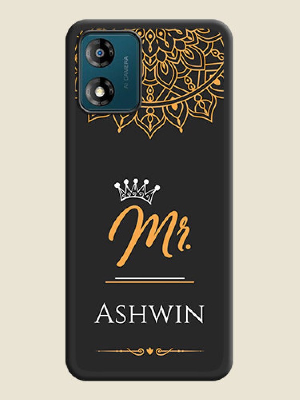 Custom Mr Name with Floral Design  on Personalised Space Black Soft Matte Cases - Motorola Moto E13
