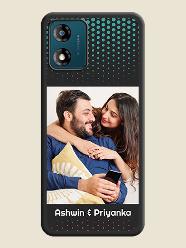 Custom Faded Dots with Grunge Photo Frame and Text on Space Black Custom Soft Matte Phone Cases - Motorola Moto E13