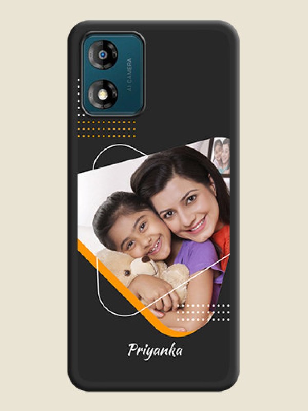 Custom Yellow Triangle on Photo on Space Black Soft Matte Phone Cover - Motorola Moto E13