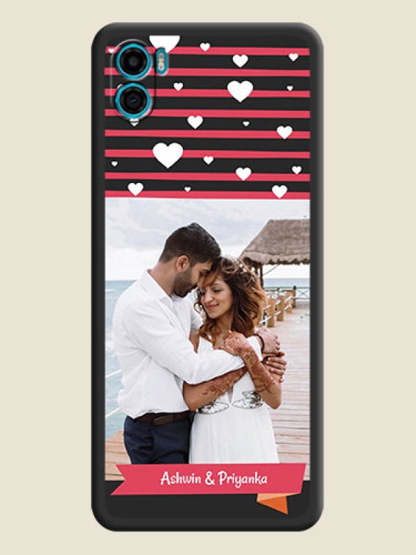 Custom White Color Love Symbols with Pink Lines Pattern on Space Black Custom Soft Matte Phone Cases - Motorola Moto E22s