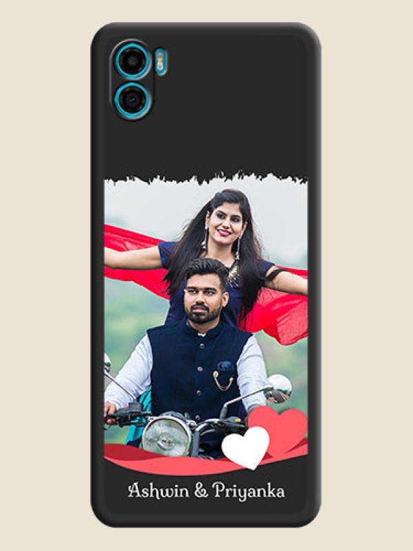 Custom Pin Color Love Shaped Ribbon Design with Text on Space Black Custom Soft Matte Phone Back Cover - Motorola Moto E22s