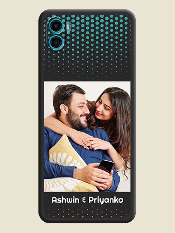 Custom Faded Dots with Grunge Photo Frame and Text on Space Black Custom Soft Matte Phone Cases - Motorola Moto E22s