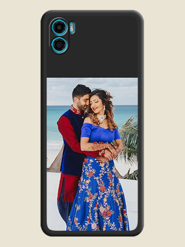 Custom Image Upload With Space Black Color On Custom Soft Matte Mobile Back Cover - Motorola Moto E22S