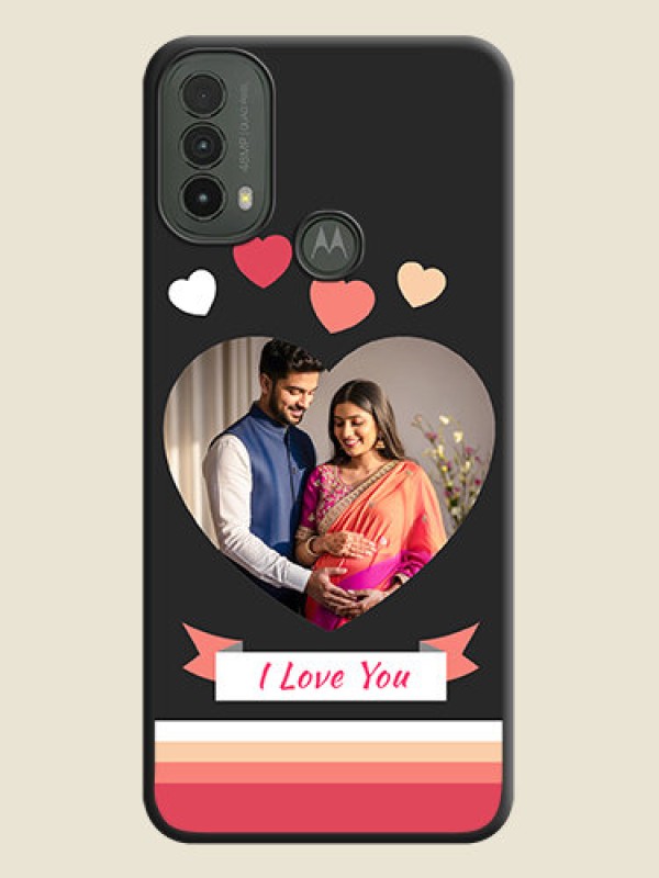 Custom Love Shaped Photo with Colorful Stripes On Space Black Custom Soft Matte Mobile Back Cover - Motorola Moto E30