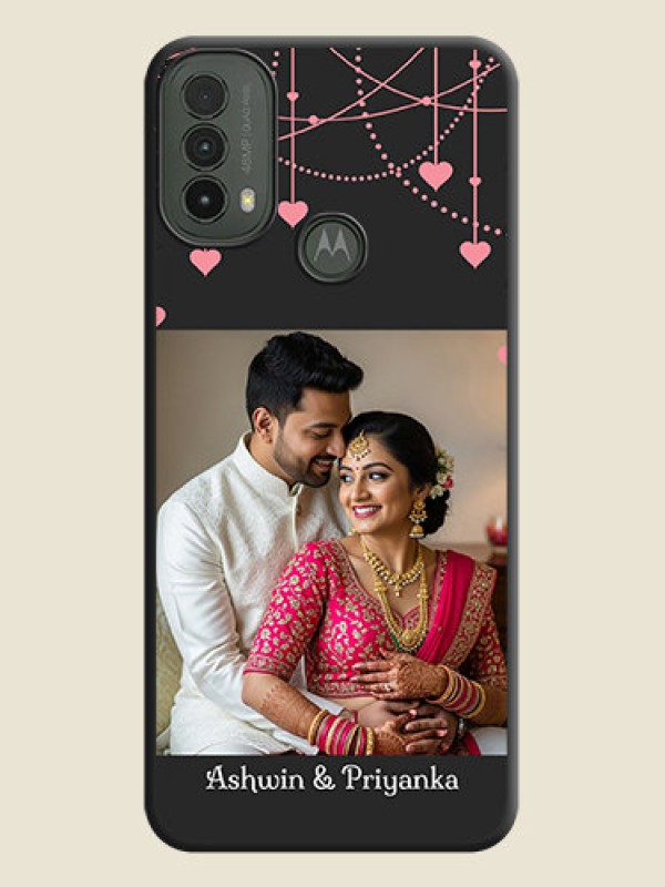 Custom Pink Love Hangings with Text On Space Black Custom Soft Matte Mobile Back Cover - Motorola Moto E30