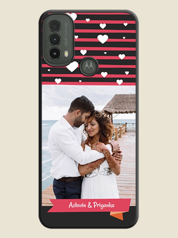 Custom White Color Love Symbols with Pink Lines Pattern On Space Black Custom Soft Matte Mobile Back Cover - Motorola Moto E30