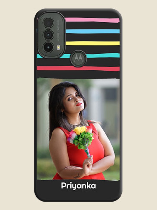 Custom Multicolor Lines with Image On Space Black Custom Soft Matte Mobile Back Cover - Motorola Moto E30