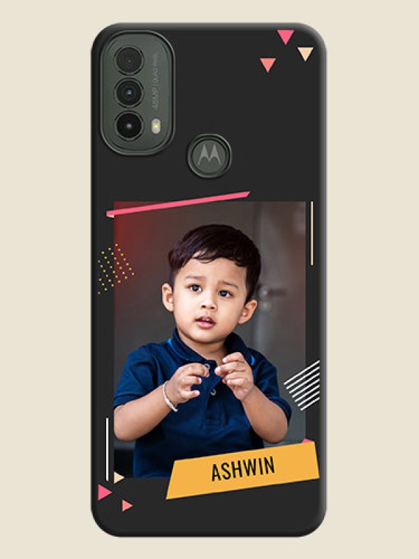 Custom Photo Frame with Triangle Small Dots on Photo On Space Black Custom Soft Matte Mobile Back Cover - Motorola Moto E30