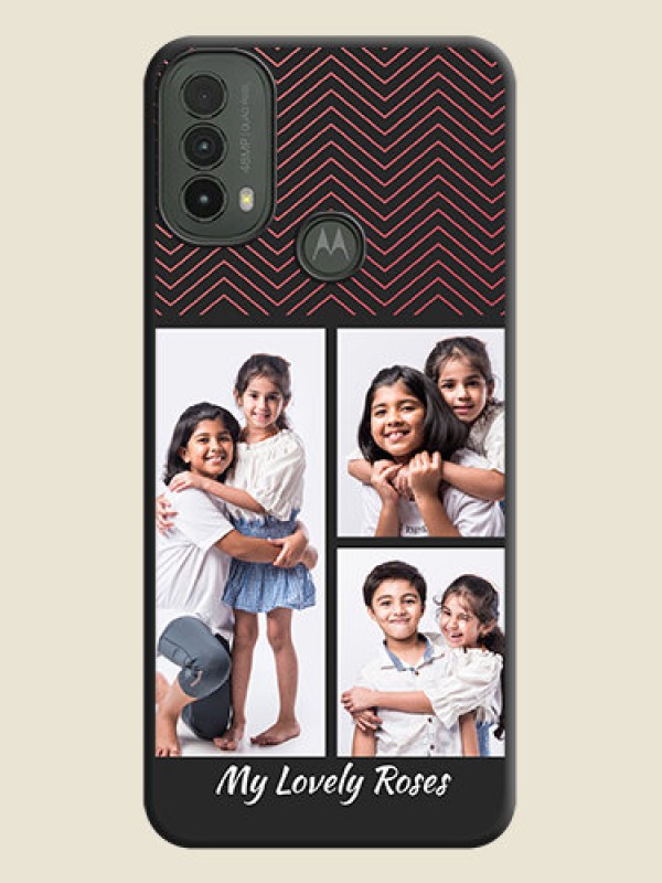 Custom Wave Pattern with 3 Image Holder On Space Black Custom Soft Matte Mobile Back Cover - Motorola Moto E30