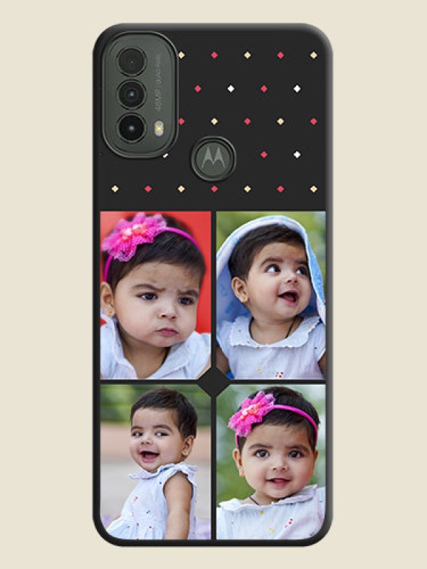 Custom Multicolor Dotted Pattern with 4 Image Holder On Space Black Custom Soft Matte Mobile Back Cover - Motorola Moto E30