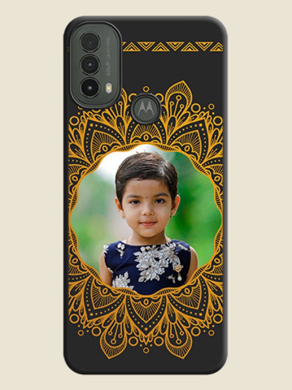 Custom Round Image with Floral Design On Space Black Custom Soft Matte Mobile Back Cover - Motorola Moto E30