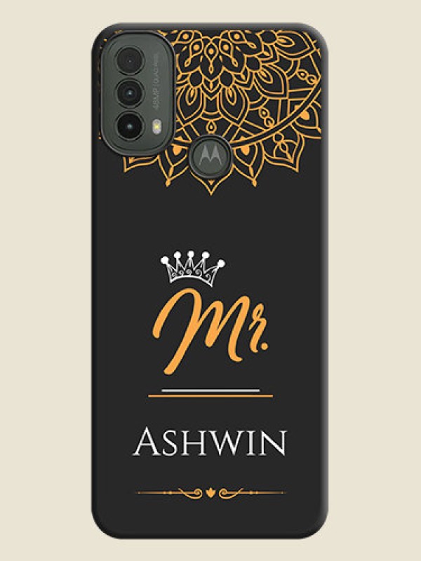 Custom Mr Name with Floral Design On Space Black Custom Soft Matte Mobile Back Cover - Motorola Moto E30