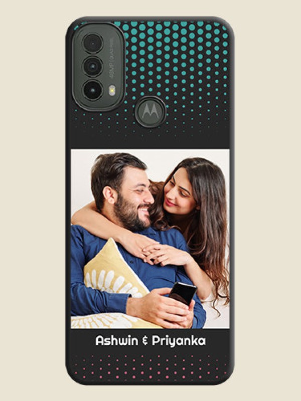 Custom Faded Dots with Grunge Photo Frame and Text On Space Black Custom Soft Matte Mobile Back Cover - Motorola Moto E30