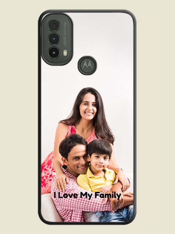 Custom Full Single Pic Upload With Text On Space Black Custom Soft Matte Mobile Back Cover - Motorola Moto E30