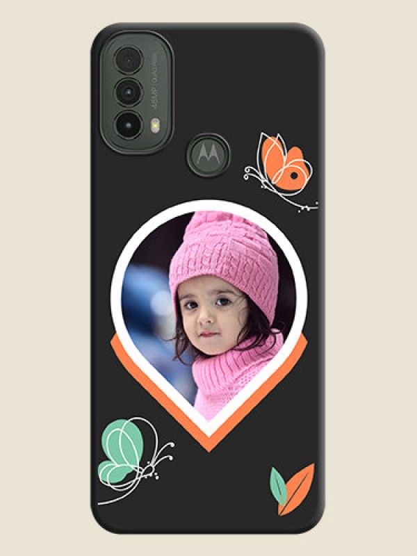 Custom Upload Pic With Simple Butterly Design On Space Black Custom Soft Matte Mobile Back Cover - Motorola Moto E30