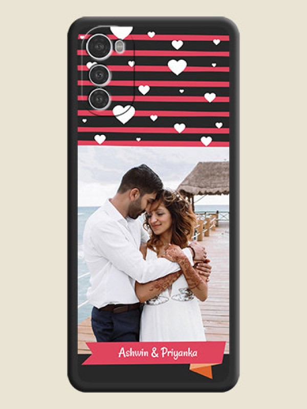Custom White Color Love Symbols with Pink Lines Pattern on Space Black Custom Soft Matte Phone Cases - Motorola Moto E32s