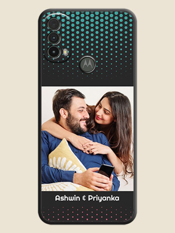 Custom Faded Dots with Grunge Photo Frame and Text on Space Black Custom Soft Matte Phone Cases - Moto E40