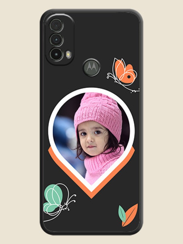 Custom Upload Pic With Simple Butterly Design On Space Black Personalized Soft Matte Phone Covers -Motorola Moto E40