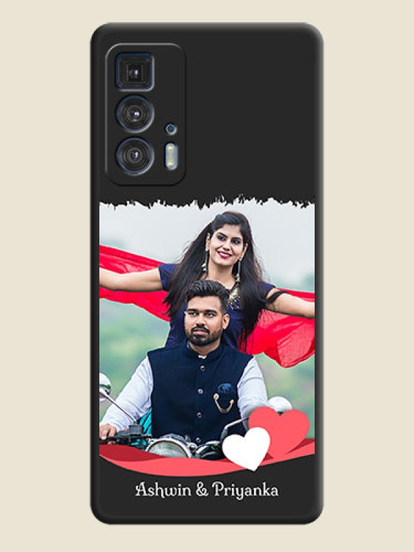 Custom Pin Color Love Shaped Ribbon Design with Text on Space Black Custom Soft Matte Phone Back Cover - Moto Edge 20 Pro