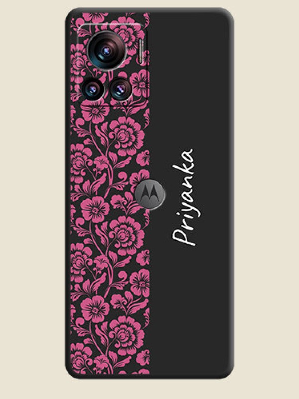 Custom Pink Floral Pattern Design With Custom Text On Space Black Personalized Soft Matte Phone Covers -Motorola Moto Edge 30 Ultra