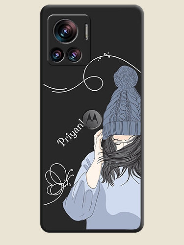 Custom Girl With Blue Winter Outfiit Custom Text Design On Space Black Personalized Soft Matte Phone Covers -Motorola Moto Edge 30 Ultra